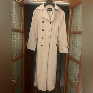 London Fog Double-Breasted Long Trench Coat - Cream